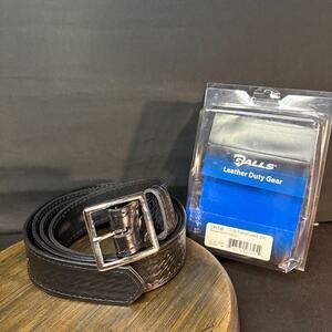 Galls Premium Belt Size 58" Leather Uniform Black Basketweave Chrome Nickel 1238